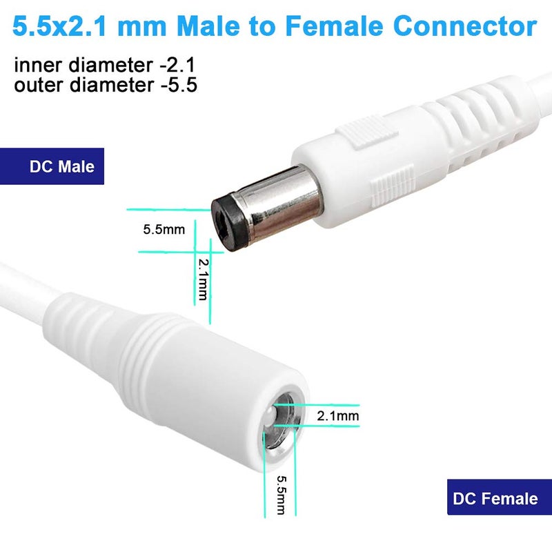 SIOCEN 2-Pack 10FT DC Power Extension Cable,5.5mm x 2.1mm Extension Cord,12v Extension Cord for Security Camera CCTV IP,Router,LED Strip,5V 9V 24V 12 Volt Male to Female Plug Supply Adapter Power Cord - Image 2